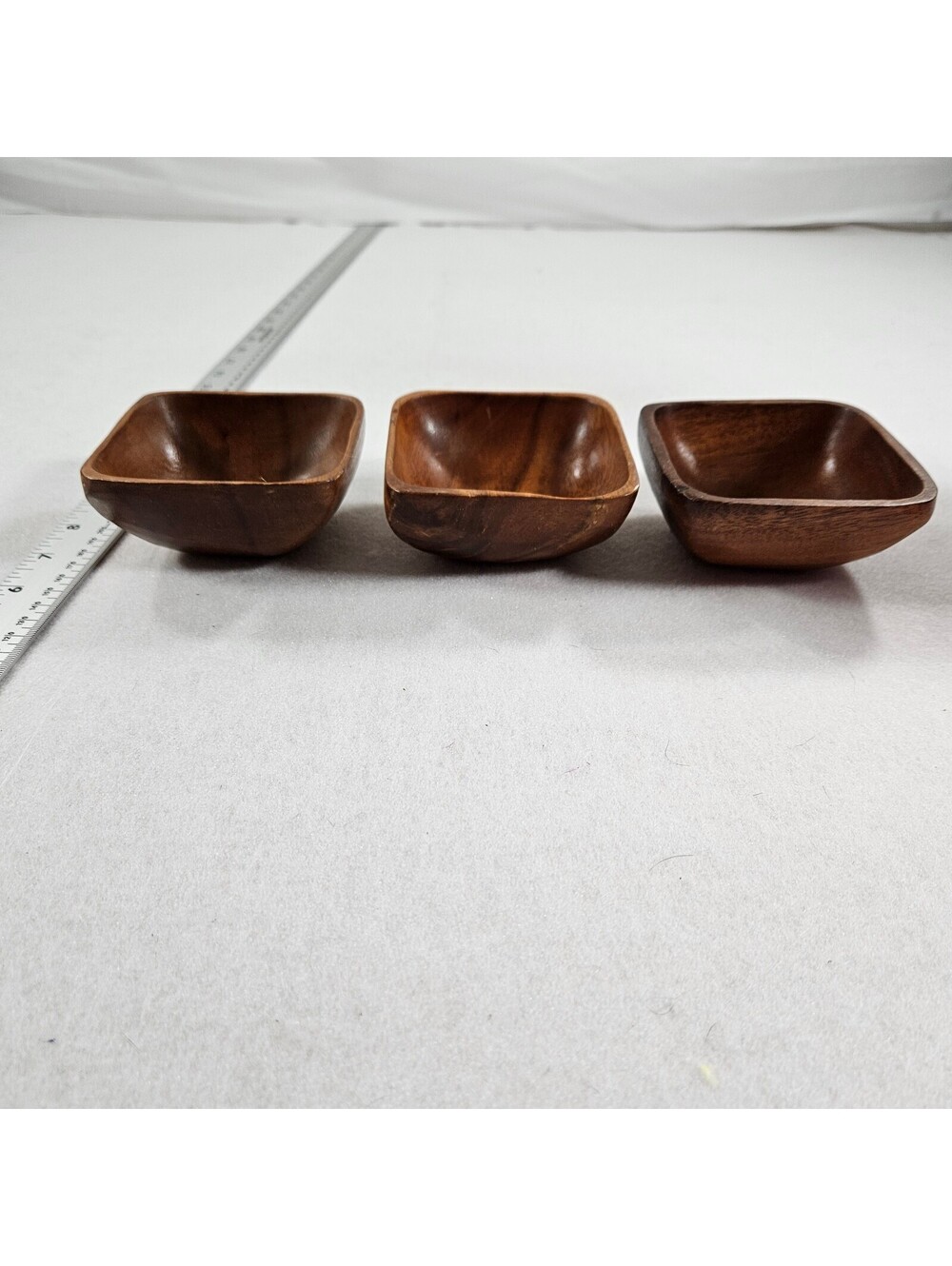 Vintage Wood Serving Tray Set 3 Bowls Philippines Mahogany Condiment Snack - Picture 10 of 12